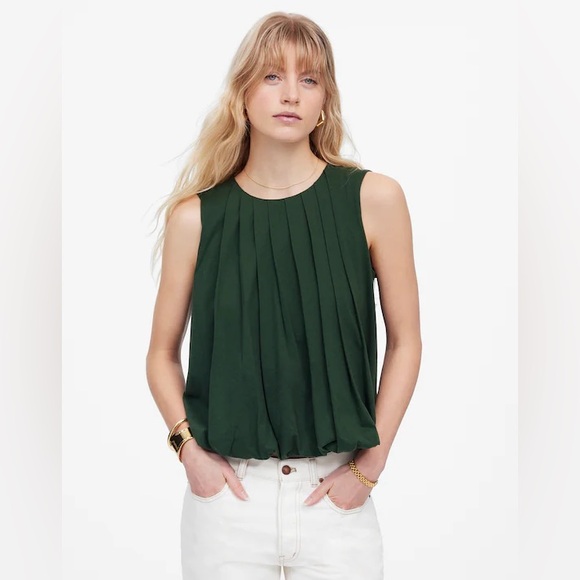 Madewell Sleeveless Crewneck Bubble Top in Green - Picture 1 of 8